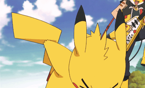 A Pikachu Is Playing A Guitar In A Cartoon Scene GIF