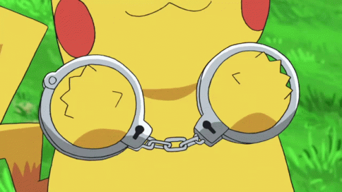 A Pikachu Is Wearing Handcuffs With The Letter L On It GIF