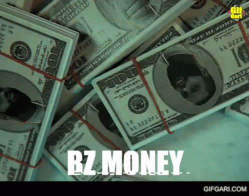 A Pile Of 100 Dollar Bills With The Word Bz Money GIF