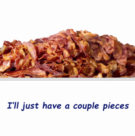 A Pile Of Bacon On A White Plate With The Words I 'Ll Just Have A Couple Pieces Below It GIF