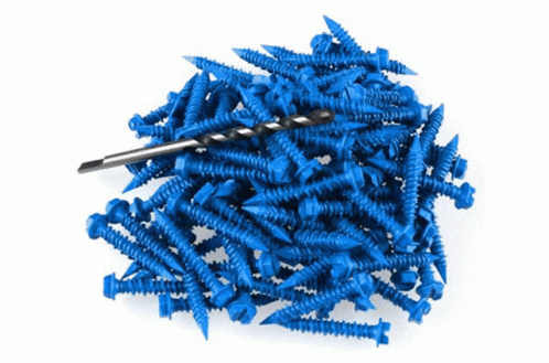 A Pile Of Blue Screws And A Drill GIF