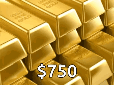 A Pile Of Gold Bars With The Price Of $ 750 GIF