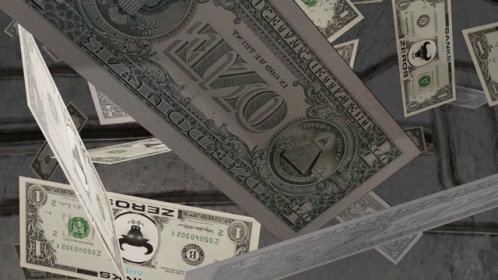 A Pile Of One Dollar Bills With Zero Written On The Front GIF