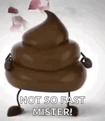 A Pile Of Poop With Arms And Legs And The Words `` Not So Fast Mister ! '' GIF
