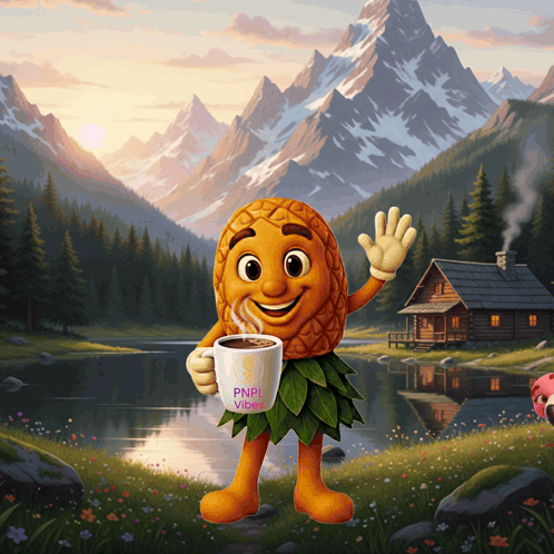 A Pineapple Holding A Cup Of Pnpi Vibe Coffee GIF