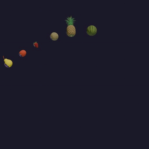 a pineapple melon and watermelon are floating in the air on a dark background