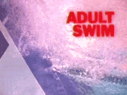 A Pink And Blue Background With The Words Adult Swim In Red Letters GIF