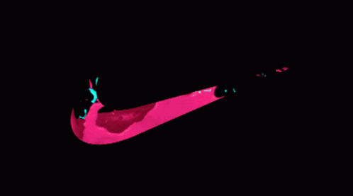 A Pink And Blue Nike Swoosh Is Against A Black Background GIF