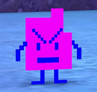 Pink And Blue Pixel Character Standing In Water GIF