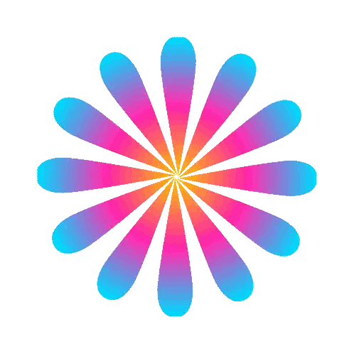 a pink and orange flower on a white background with a purple center