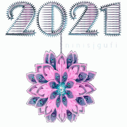 A Pink And Purple Flower With The Year 2021 Written Above It GIF