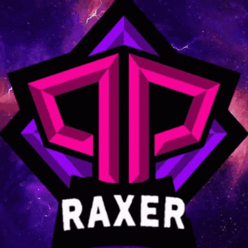 A Pink And Purple Logo With The Name Raxer On It GIF