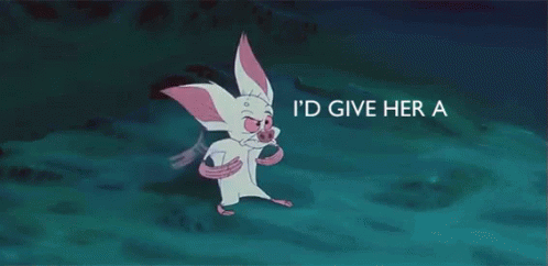 A Pink And White Cartoon Character With The Words " And Yeah " Behind Him GIF