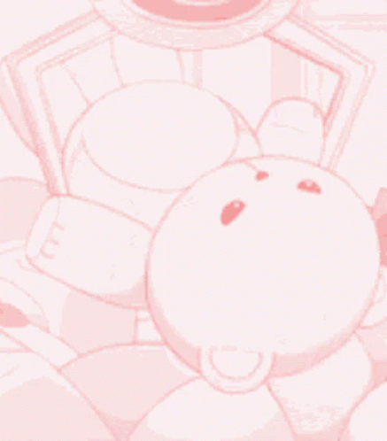 A Pink And White Drawing Of A Teddy Bear In A Machine GIF