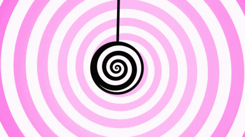 A Pink And White Hypnotic Spiral With A Black Circle In The Middle GIF