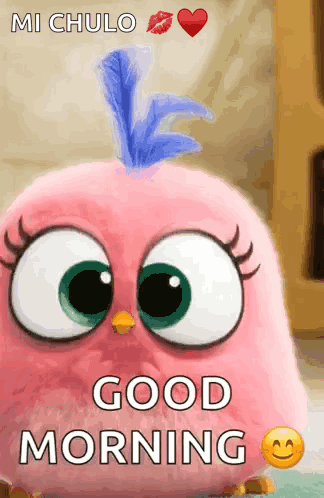 Pink Angry Bird Saying Good Morning With Kiss GIF