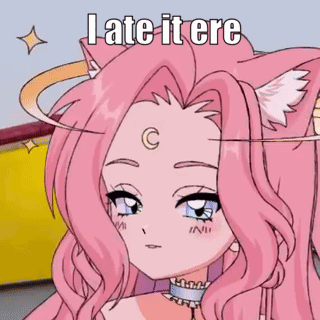 A Pink Anime Girl With Cat Ears And A Crescent Moon On Her Forehead Is Wearing A Choker . GIF