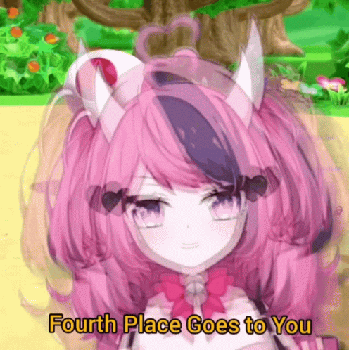 A Pink Anime Girl With Horns And The Words Fourth Place Goes To You Below Her GIF