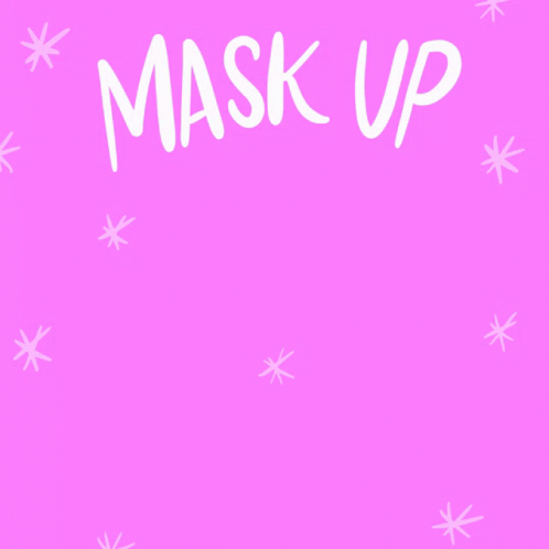A Pink Background With A Blue Mask And The Words Mask Up And Drop Off Your Ballot GIF