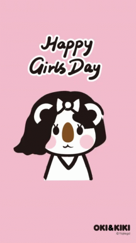 A Pink Background With A Cartoon Character And The Words Happy Girls Day GIF