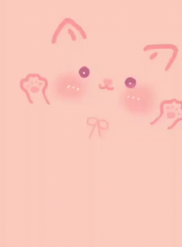A Pink Background With A Drawing Of A Cat 'S Face And A Bow GIF