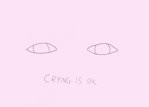 A Pink Background With A Drawing Of Two Eyes And The Words Crying Is Ok GIF