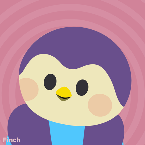 A Pink Background With A Penguin And The Word Finch GIF