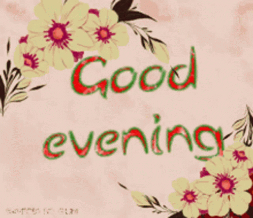 A Pink Background With Flowers And The Words Good Evening Written On It GIF