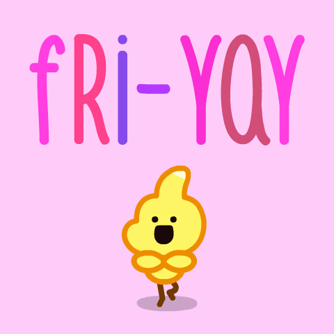 A Pink Background With The Words Fri- Yay And A Yellow Duck GIF