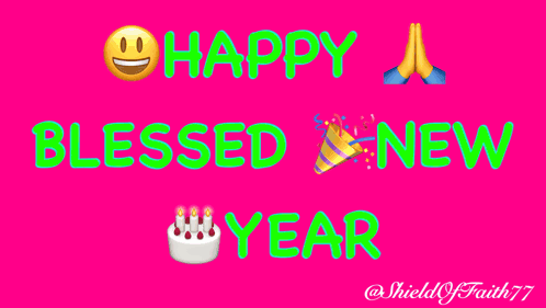 A Pink Background With The Words Happy Blessed And New Year On It GIF