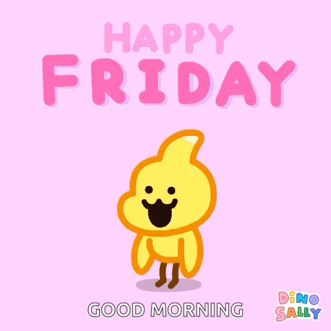 A Pink Background With The Words Happy Friday And Good Morning Written On It GIF