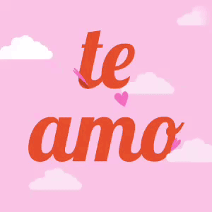 A Pink Background With The Words Te Amo Surrounded By Hearts And Clouds GIF