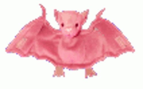 A Pink Bat With Its Wings Spread Is Sitting On A White Background . GIF