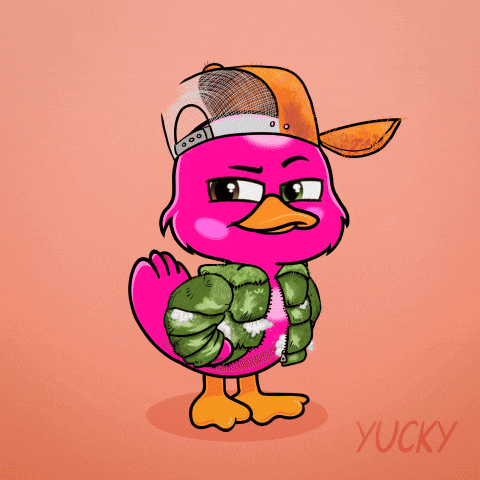 A Pink Bird Wearing A Hat With The Word Su On It GIF