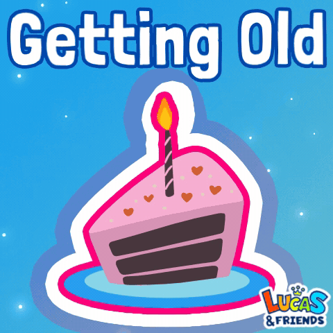 A Pink Birthday Cake With A Candle And The Words " Getting Old " Above It GIF