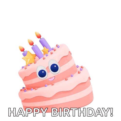 A Pink Birthday Cake With Candles And Sprinkles And The Words Happy Birthday GIF