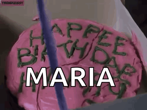 A Pink Birthday Cake With The Word Maria Written On It GIF