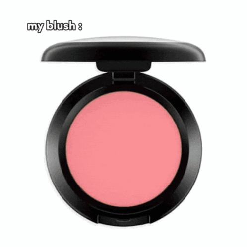 A Pink Blush In A Black Container With The Words My Blush Written Above It GIF