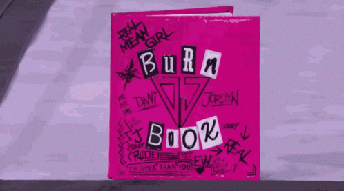 A Pink Book With Burn Book Written On The Front Of It GIF