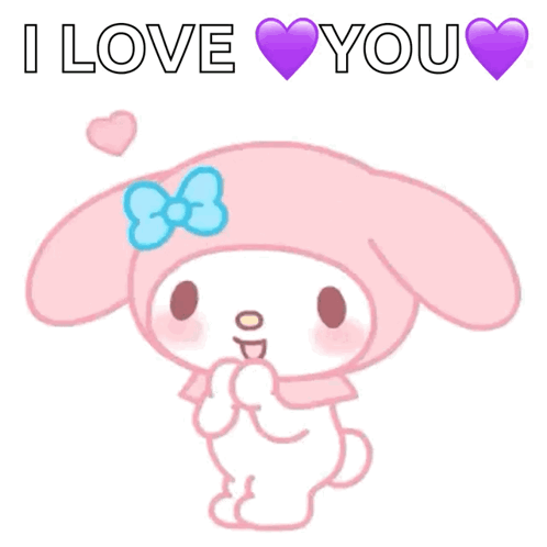 A Pink Bunny With A Blue Bow And The Words I Love You Surrounded By Pink Hearts GIF