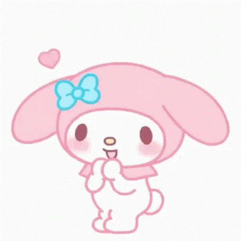 A Pink Bunny With A Blue Bow On Its Head And Hearts Around It . GIF