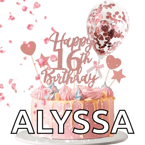 A Pink Cake With A Happy 16Th Birthday Topper On Top GIF