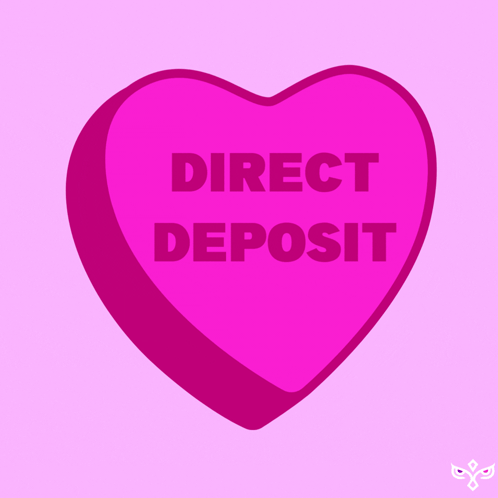 A Pink Candy Heart That Says Direct Deposit GIF