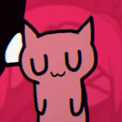 A Pink Cartoon Cat Is Making A Funny Face With Its Eyes Closed On A Pink Background . GIF