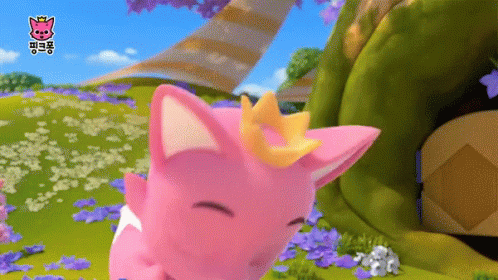 A Pink Cartoon Cat With A Crown On Her Head GIF