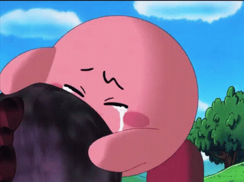A Pink Cartoon Character Is Crying With The Number 5 On Its Face GIF