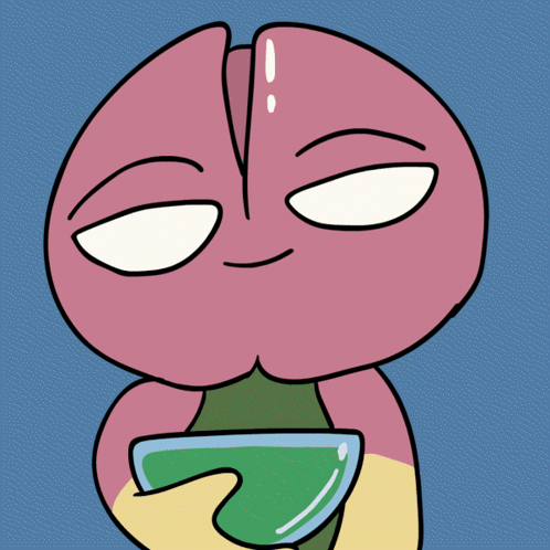 A Pink Cartoon Character Is Drinking From A Green Glass GIF
