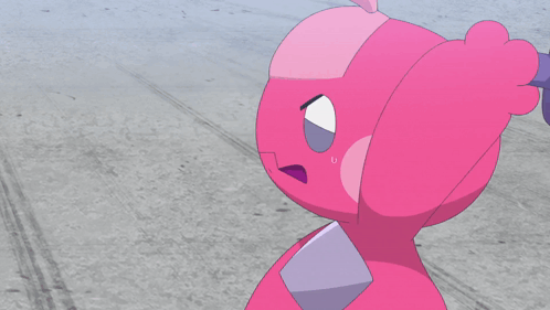 A Pink Cartoon Character Is Holding A Purple Object In His Hand GIF
