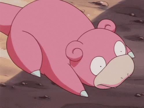 A Pink Cartoon Character Is Laying On The Ground With Its Mouth Open And A Surprised Look On Its Face . GIF