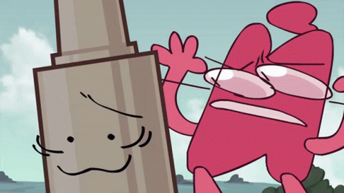 A Pink Cartoon Character Is Standing Next To A Brown Object With A Face On It GIF